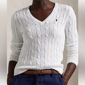RL Cable-Knit Cotton V-Neck Sweater